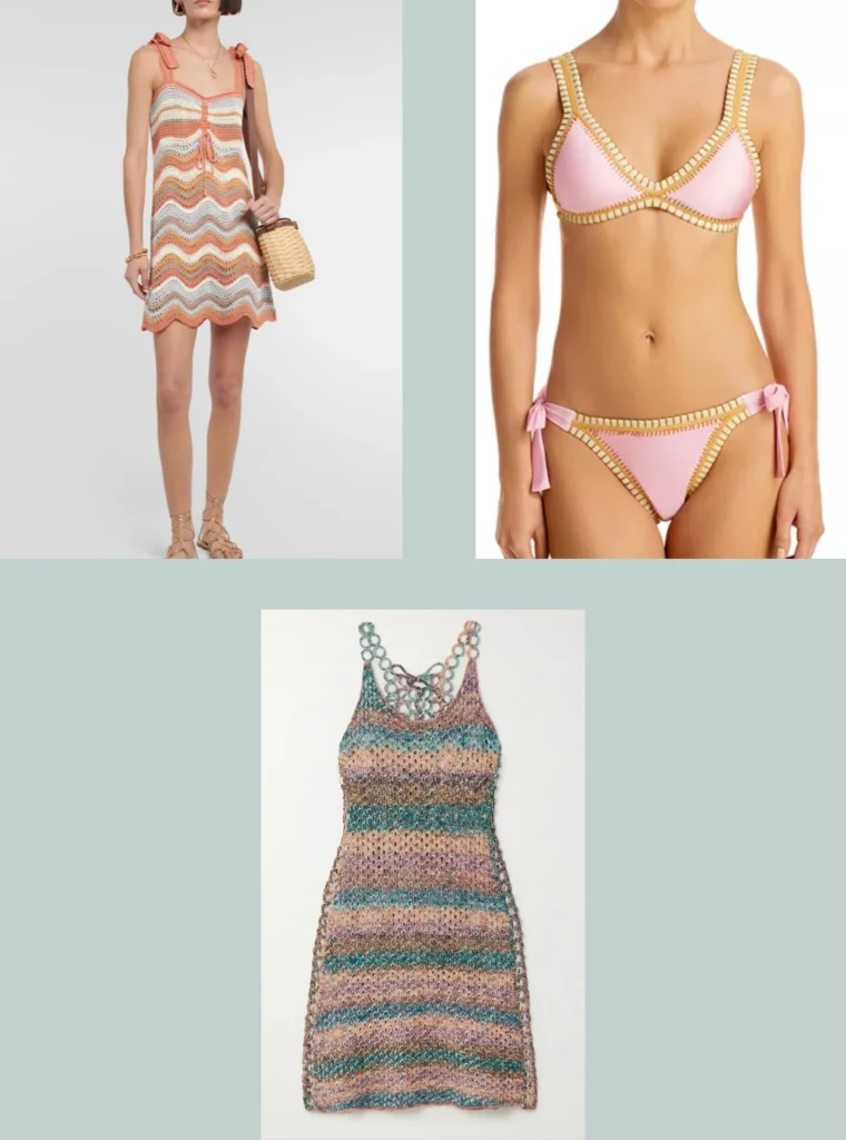 crocheted dresses, bathing suit